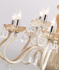 Đèn chùm thủy tinh trang trí KCA174: 12 tay, bóng nến, hạt pha lê