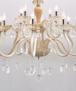 Đèn chùm thủy tinh trang trí KCA174: 12 tay, bóng nến, hạt pha lê