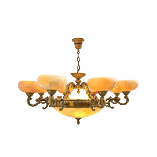 Đèn chùm đồng LT13667 cổ điển, 8 tay, bóng nến, chao đá cao cấp