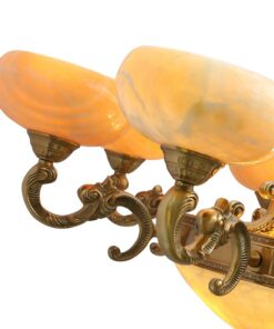 Đèn chùm đồng LT13667 cổ điển, 8 tay, bóng nến, chao đá cao cấp