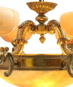 Đèn chùm đồng LT13667 cổ điển, 8 tay, bóng nến, chao đá cao cấp