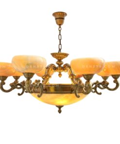 Đèn chùm đồng LT13667 cổ điển, 8 tay, bóng nến, chao đá cao cấp