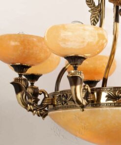 Đèn chùm đồng K1113/8 cổ điển, 8 tay, bóng nến, chao đá cao cấp