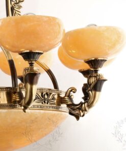 Đèn chùm đồng K1113/8 cổ điển, 8 tay, bóng nến, chao đá cao cấp