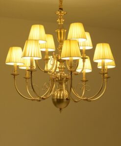 Đèn chùm đồng cao cấp MDS250717/12: 12 tay, cổ điển, chụp vải lụa