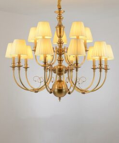 Đèn chùm đồng cao cấp MDS250717/12: 12 tay, cổ điển, chụp vải lụa