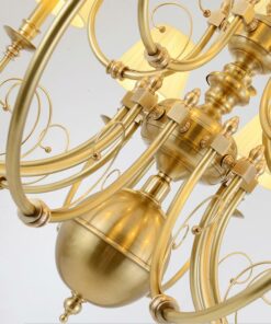 Đèn chùm đồng cao cấp MDS250717/12: 12 tay, cổ điển, chụp vải lụa