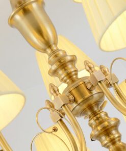 Đèn chùm đồng cao cấp MDS250717/12: 12 tay, cổ điển, chụp vải lụa