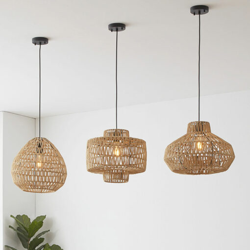 Đèn thả dây thừng khung sắt trang trí