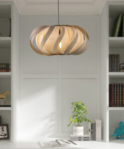 Đèn thả bàn ăn đan lá gỗ thủ công cao cấp