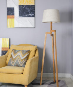 Đèn cây đứng gỗ góc sofa phòng khách hiện đại