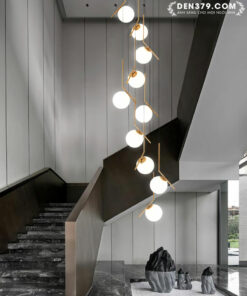 Bộ đèn thả bàn ăn thủy tinh thông tầng cầu thang