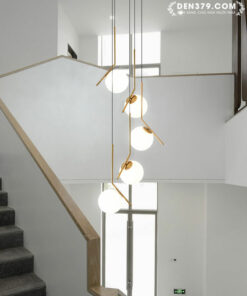 Bộ đèn thả bàn ăn thủy tinh thông tầng cầu thang