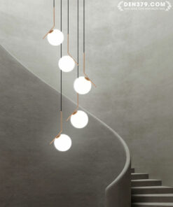 Bộ đèn thả bàn ăn thủy tinh thông tầng cầu thang