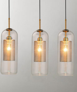 Đèn thả thủy tinh trang trí lưới hợp kim mạ đồng D3060