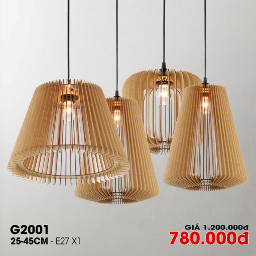 Đèn thả trang trí gỗ thủ công G2001