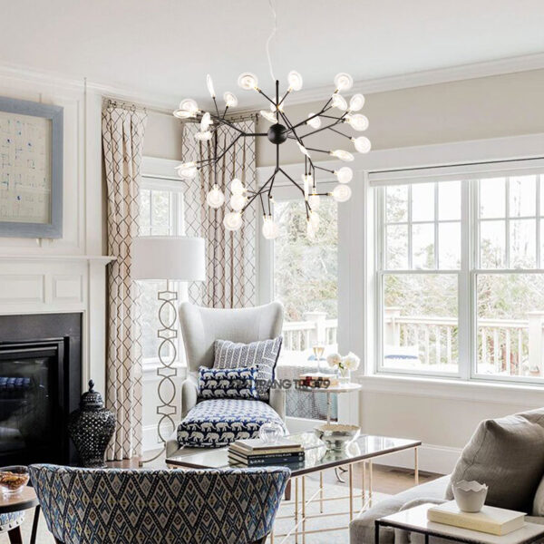 Đèn thả Hera thân đen lá mica cao cấp D3135