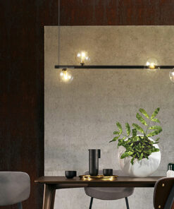 Đèn thả trang trí bàn ăn thân đen chao thủy tinh trong D3140