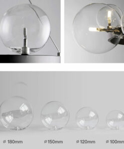 Đèn thả trang trí bàn ăn thân đen chao thủy tinh trong D3142