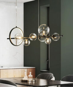 Đèn thả trang trí bàn ăn thân đen chao thủy tinh trong D3142