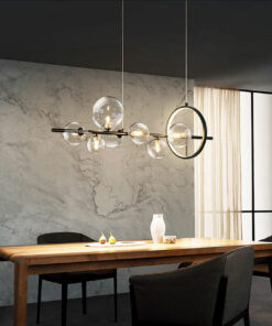 Đèn thả trang trí bàn ăn thân đen chao thủy tinh trong D3142