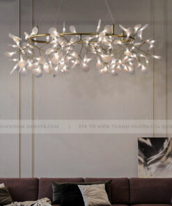 Đèn chùm hera 63 lá thân vàng lá thủy tinh D9905/63