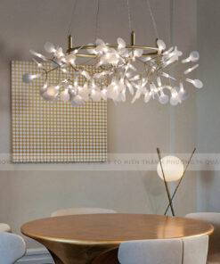 Đèn chùm hera 63 lá thân vàng lá thủy tinh D9905/63