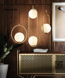 Đèn thả thủy tinh trắng khung xi vàng cao cấp DC03