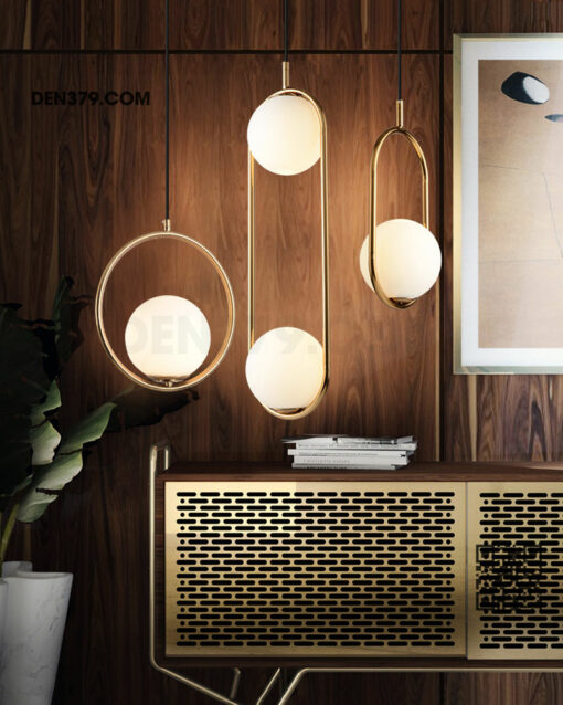 Đèn thả thủy tinh trắng khung xi vàng cao cấp DC03