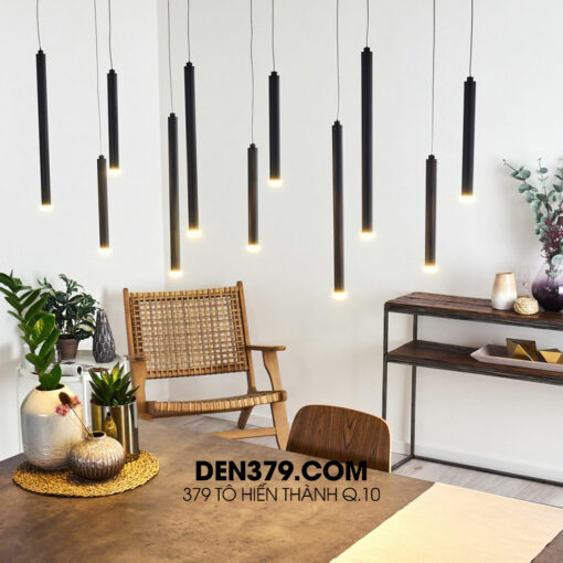 Đèn thả LED trang trí ống kim loại màu đen DC10