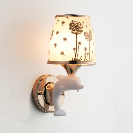 Đèn tường decor cá heo chụp thủy tinh bồ công anh QK6051