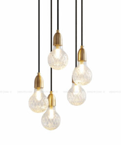 Đèn thả trang trí quả cầu thủy tinh nhỏ chuôi kim loại xi vàng trang trí