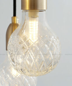 Đèn thả trang trí quả cầu thủy tinh nhỏ chuôi kim loại xi vàng trang trí