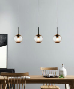 Đèn thả quả cầu thủy tinh tròn trong suốt màu đen 2 bên trang trí bàn ăn