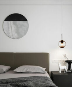 Đèn thả quả cầu thủy tinh tròn trong suốt màu đen 2 bên trang trí đầu giường phòng ngủ