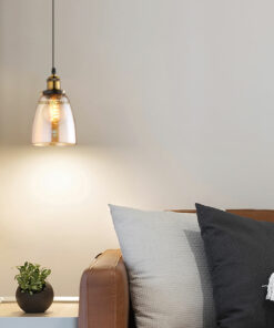 Đèn thả trang trí chụp thủy tinh màu trà chuôi đồng giả cổ vintage trang trí đầu giường phòng ngủ