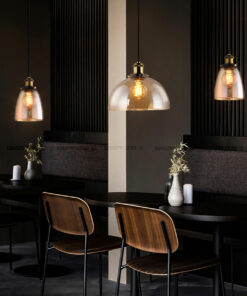 Đèn thả trang trí chụp thủy tinh màu trà chuôi đồng giả cổ vintage trang trí quán ăn nhà hàng quán cafe