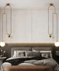 đèn thả thủy tinh trắng sứ khung kim loại xi vàng cao cấp trang trí đầu giường phòng ngủ