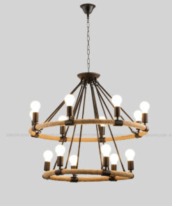 đèn chùm,đèn chùm 14 bóng,đèn thả,đèn thả dây thừng,đèn chùm dây thừng,đèn thả công nghiệp,đèn chùm công nghiệp