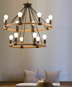 đèn chùm,đèn chùm 14 bóng,đèn thả,đèn thả dây thừng,đèn chùm dây thừng,đèn thả công nghiệp,đèn chùm công nghiệp