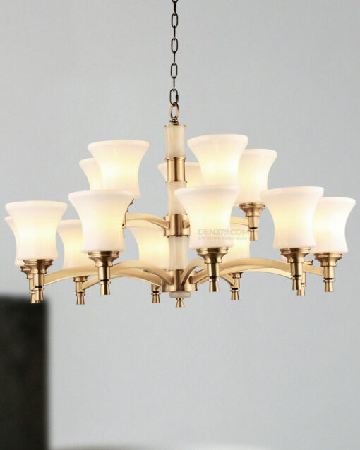 Đèn chùm đồng chao thủy tinh cao cấp D2278