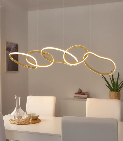 Đèn thả trang trí bàn ăn 5 vòng LED thân vàng cao cấp 43163