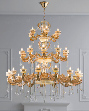 Đèn chùm đồng cổ điển hạt pha lê thông tầng cao cấp 86850