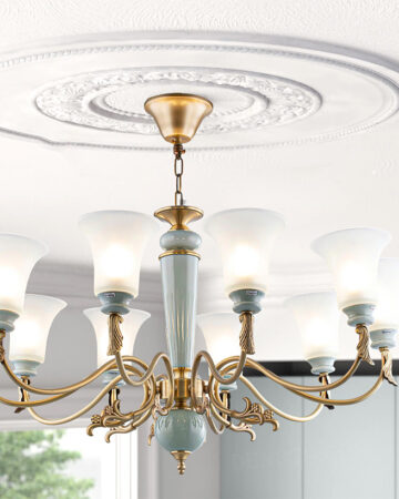 Đèn chùm trang trí thân đồng gốm sứ cao cấp 63795