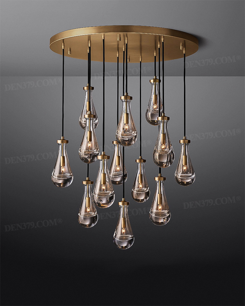 Đèn thả thủy tinh giọt nước chuôi đồng cổ điển 64027