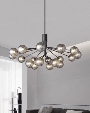 Đèn chùm bằng đồng decor chụp thủy tinh hiện đại 64112