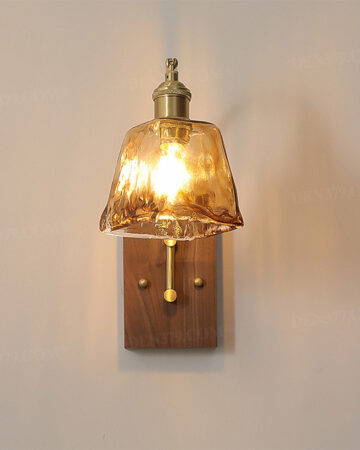 Đèn tường thân gỗ tự nhiên chụp thủy tinh cao cấp 65452