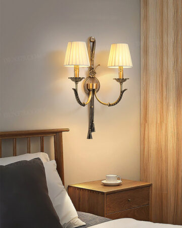 Đèn tường đồng cổ điển chao vải đôi nghệ thuật 65988