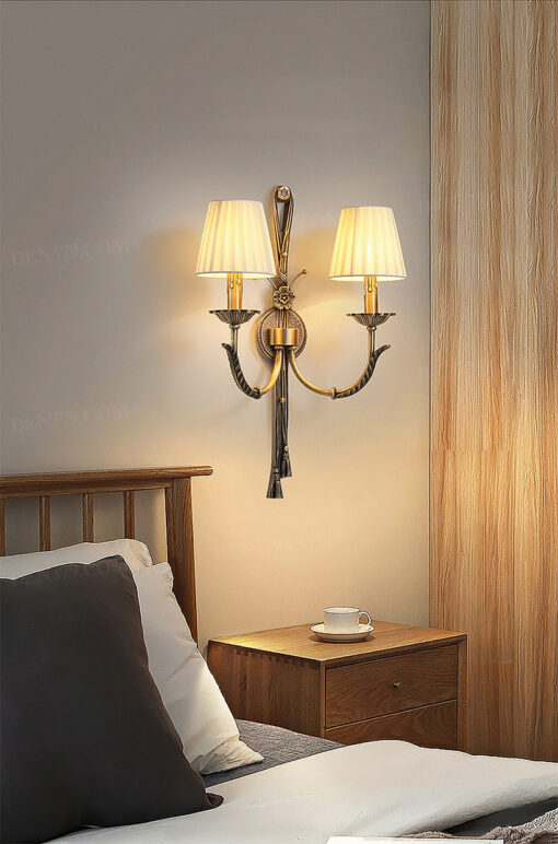Đèn tường đồng cổ điển chao vải đôi nghệ thuật 65988