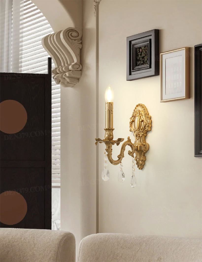 Đèn gắn tường pha lê cổ điền bằng đồng 66132
